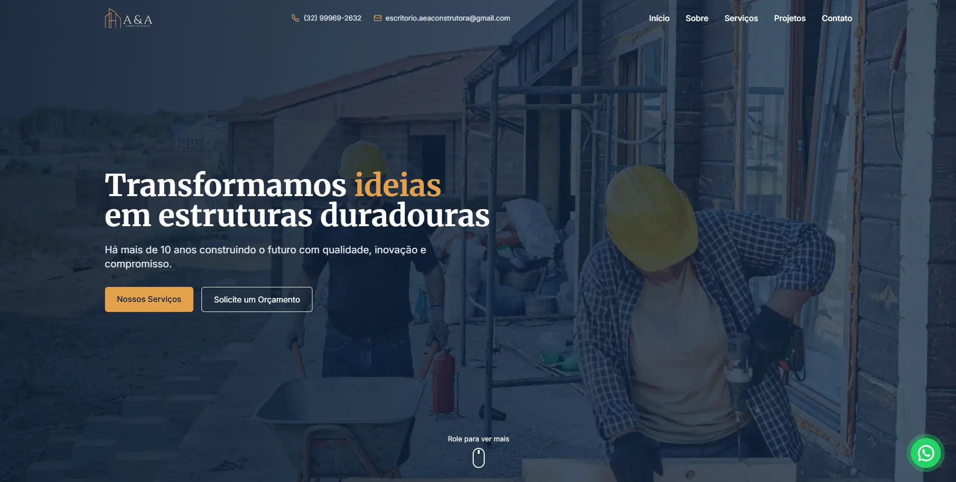 Screenshot do projeto A&A Construções